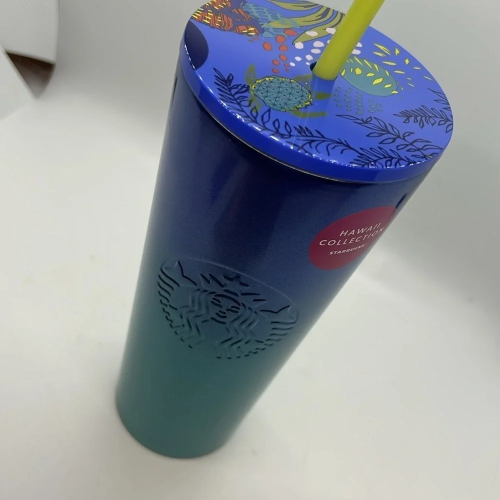 Starbucks Hawaii Collection 24oz Stainless Steel Blue Ombre Tropical Cold Cup.
